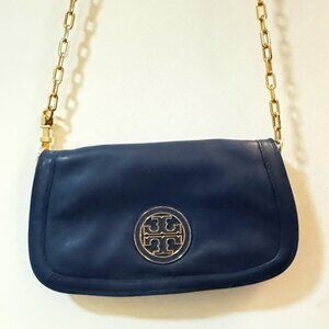 Tory Burch Blue Leather Britten Shoulder Bag